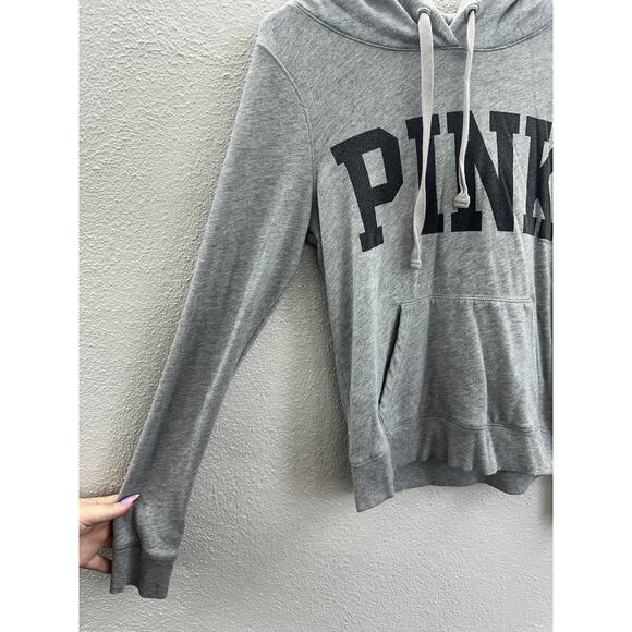 Victorias Secert PINK Womens Sweatshirt Size Small Gray Logo Hooded Pullover - Picture 3 of 11